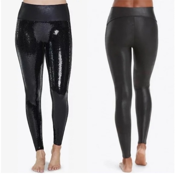 SPANX Pants - SPANX Black Sequin Faux Leather Legging XS
